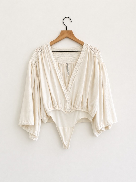 Intimately By Free People Tops - Free People Intimately Cream Lace Boho Bell Sleeve Bodysuit Size Medium